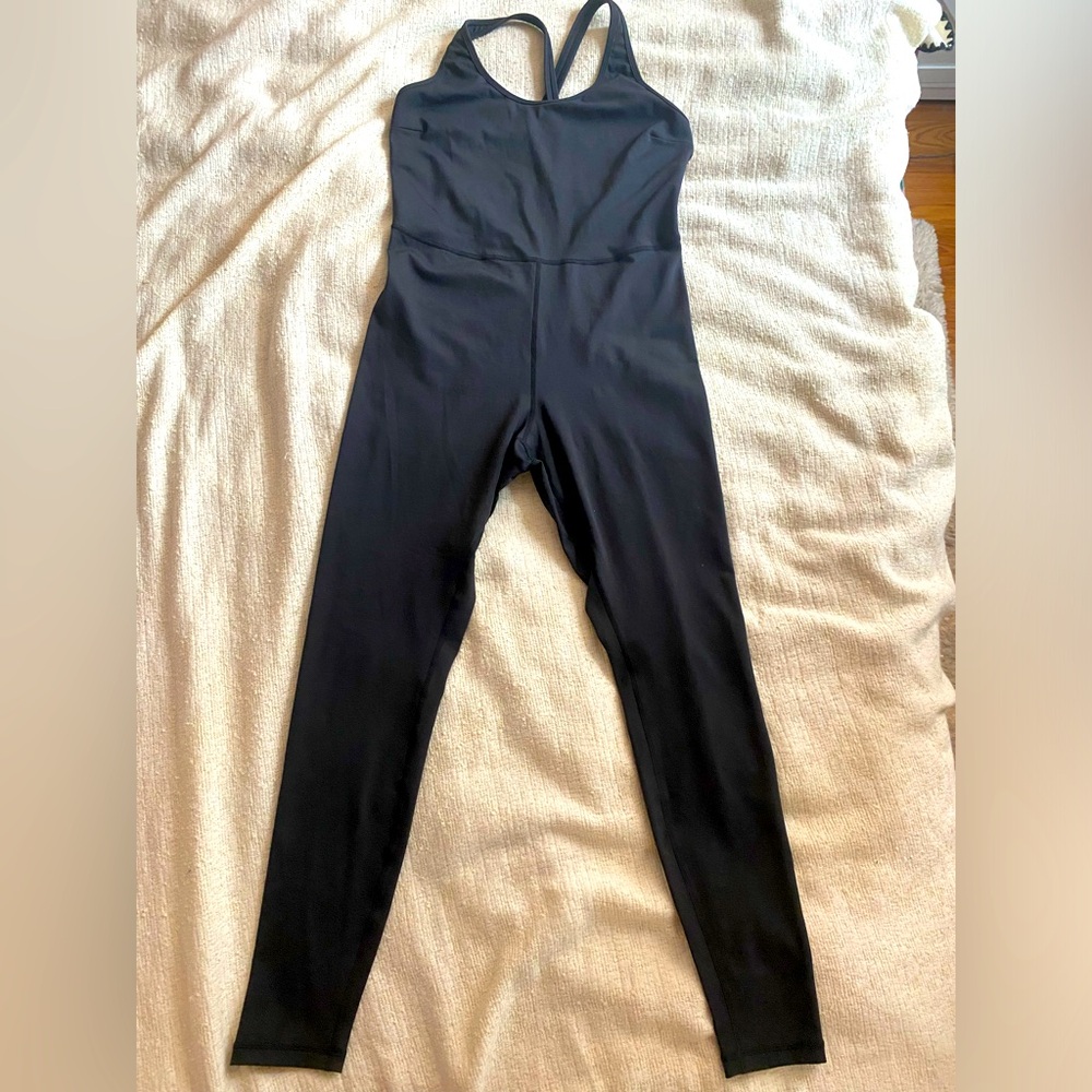 Women’s Black workout athletic jumpsuit with Racerback